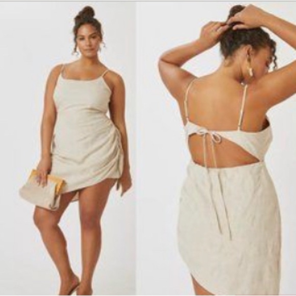 Anthropologie Flat White Ruche Mini Dress